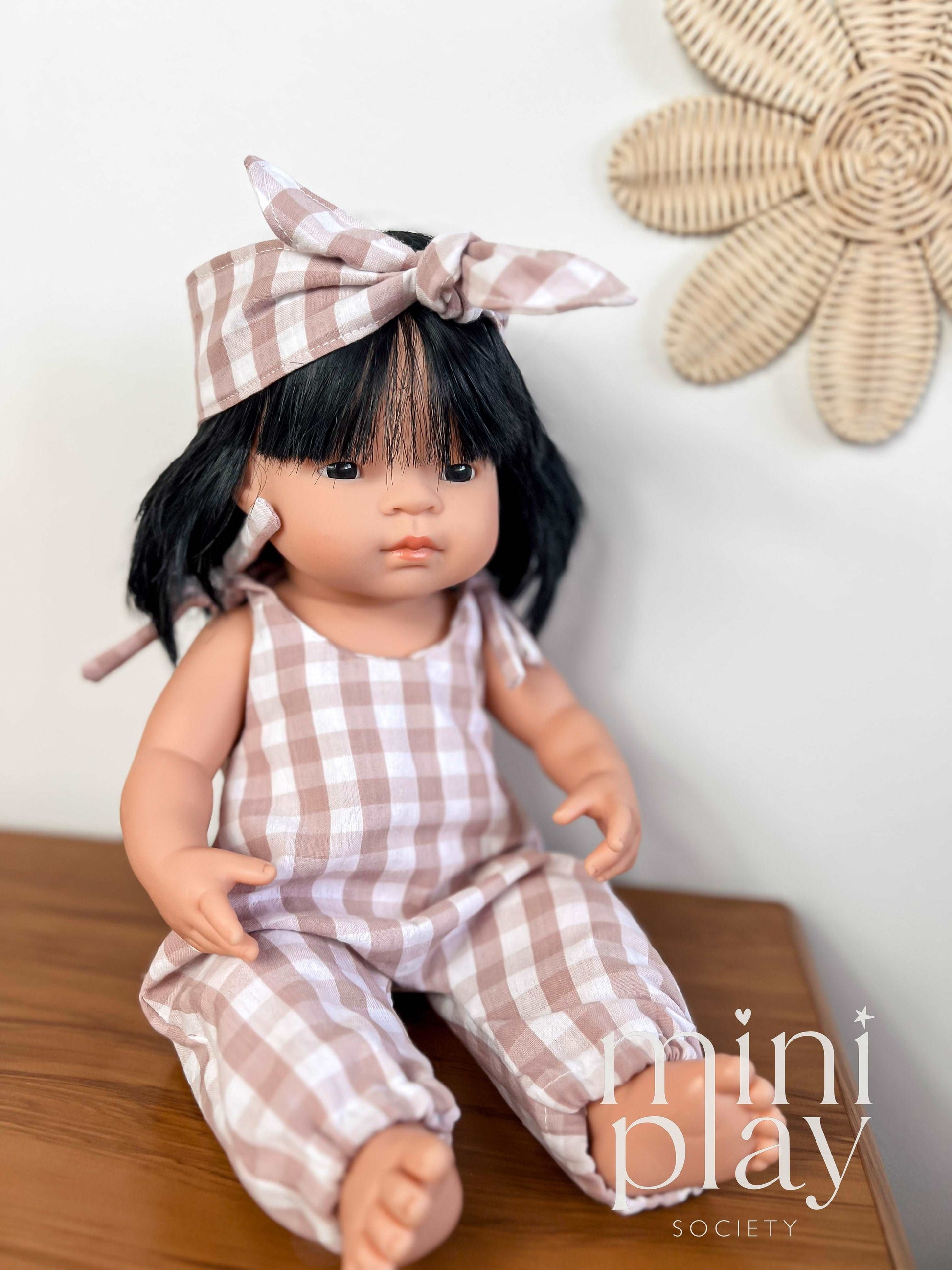 Gingham Cotton Doll Tie Headband