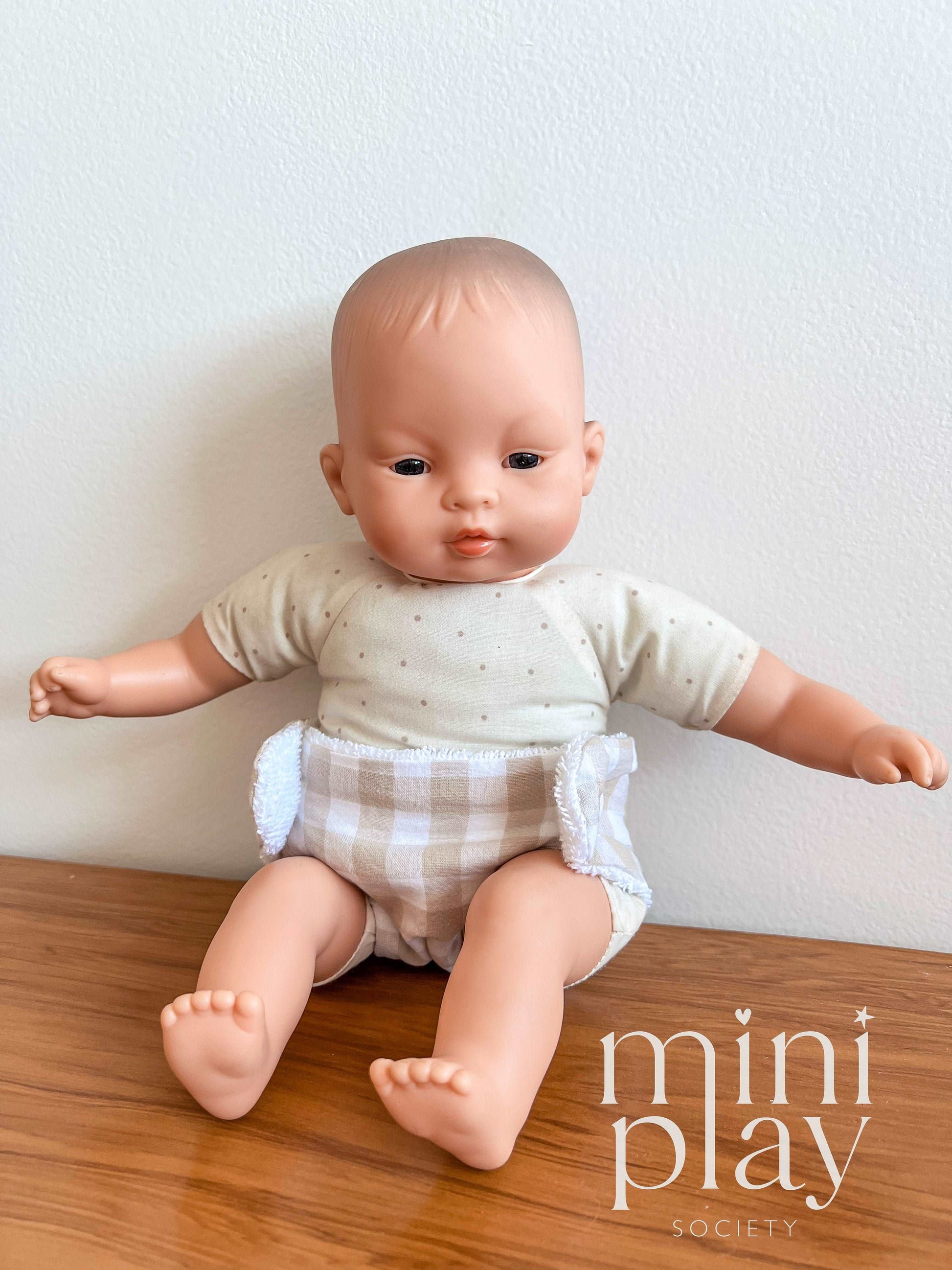 Doll Nappy in Neutral Gingham