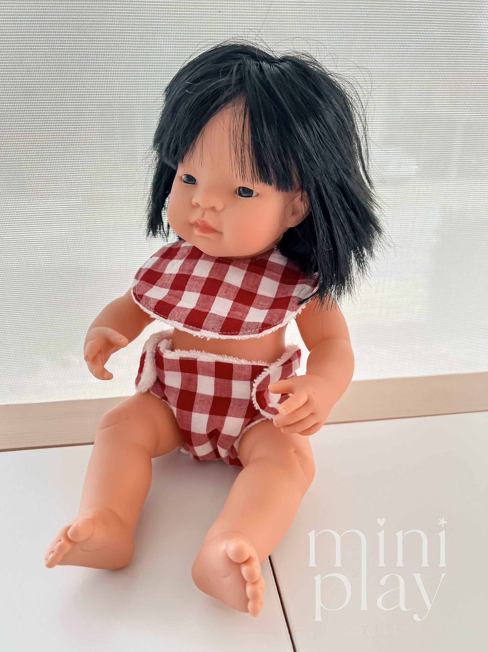 Doll Nappy & Bib Set in Gingham