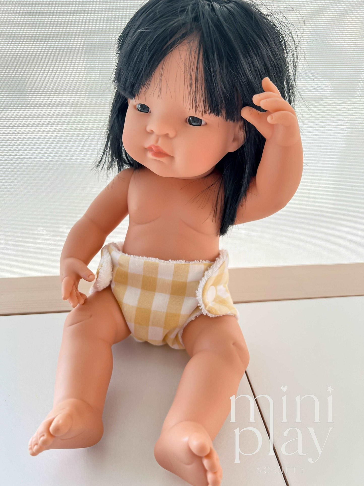 Doll Nappy in Lemon Yellow Gingham