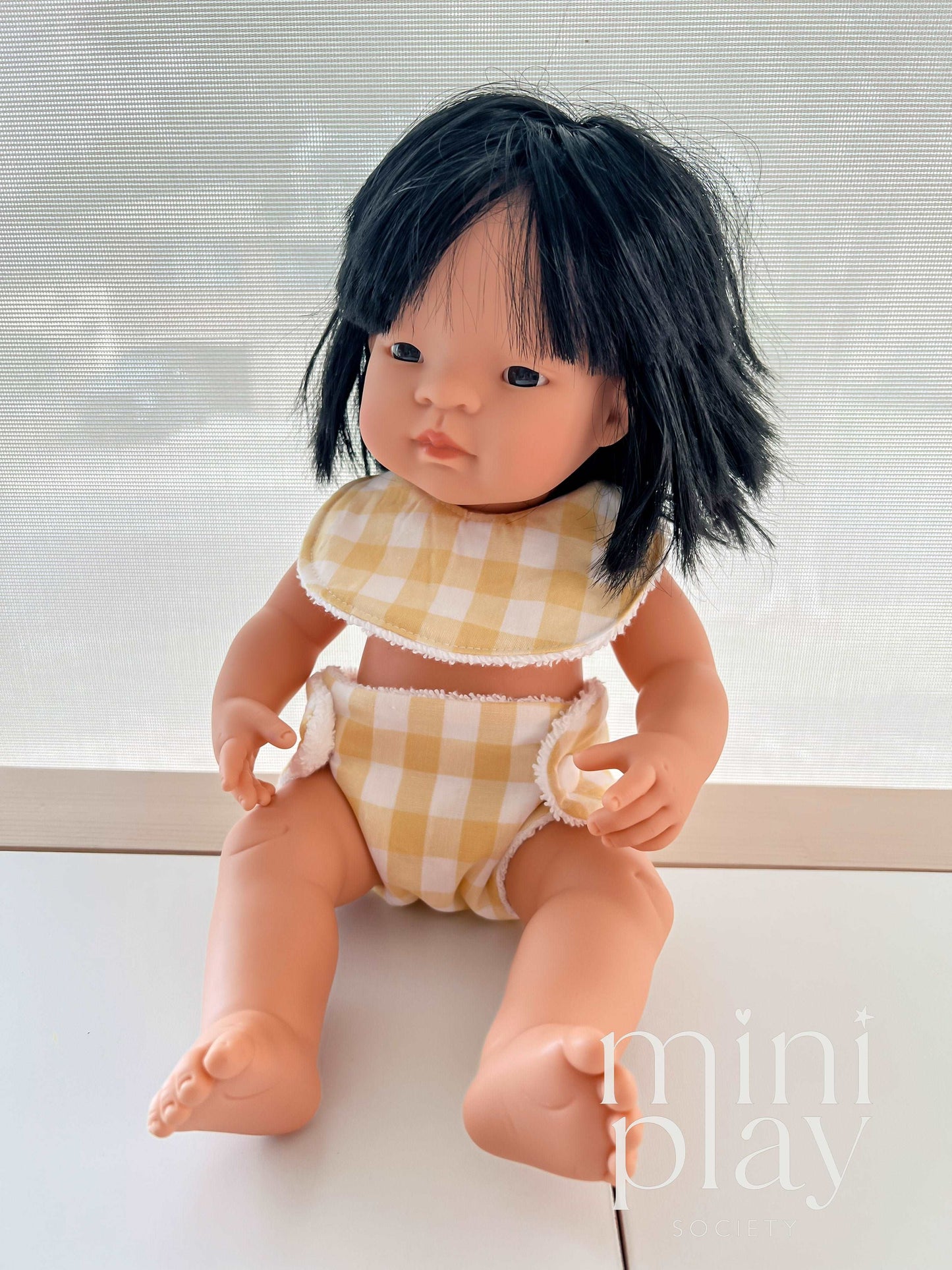 Doll Nappy & Bib Set in Gingham