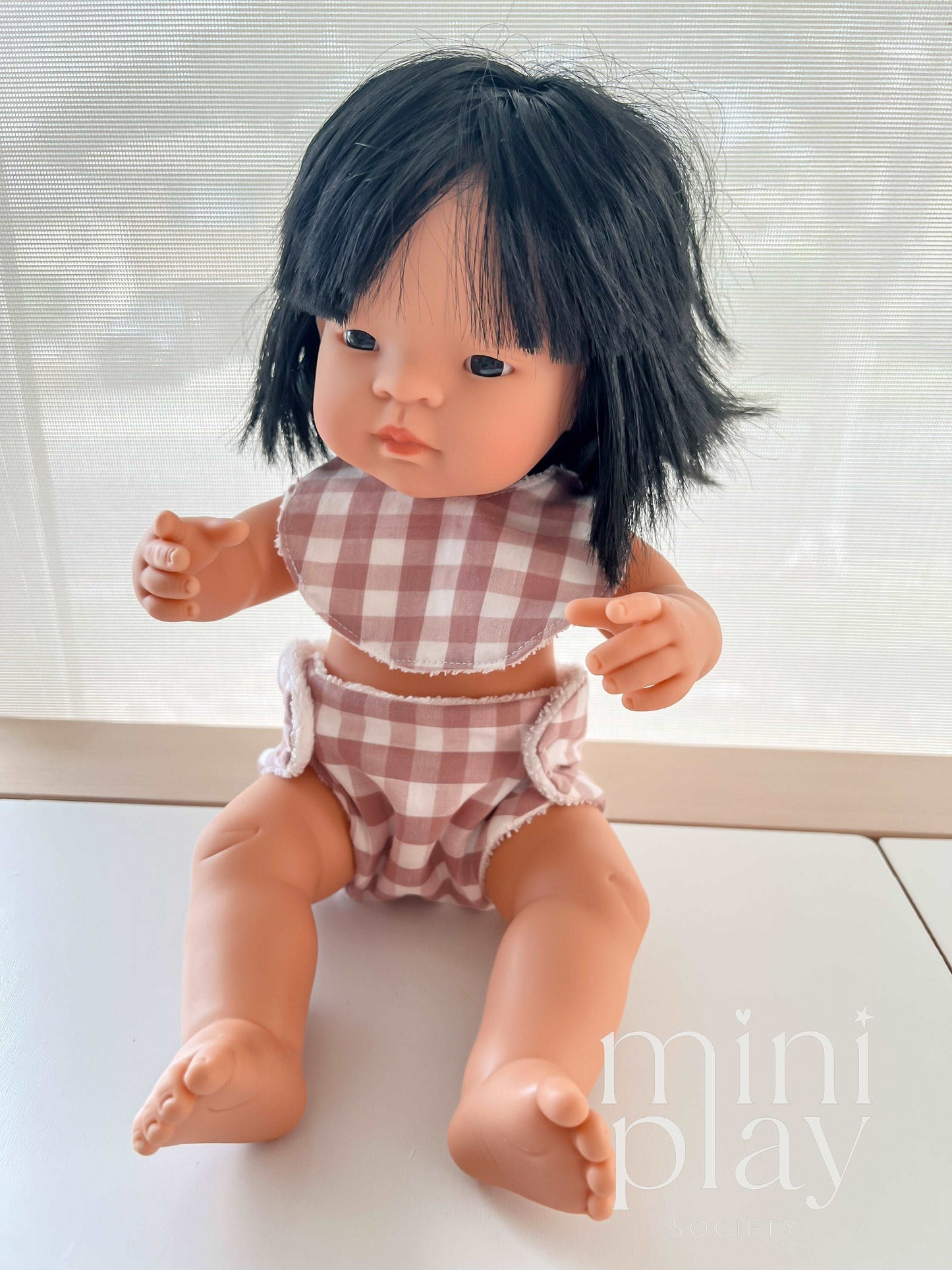 Doll Nappy & Bib Set in Gingham