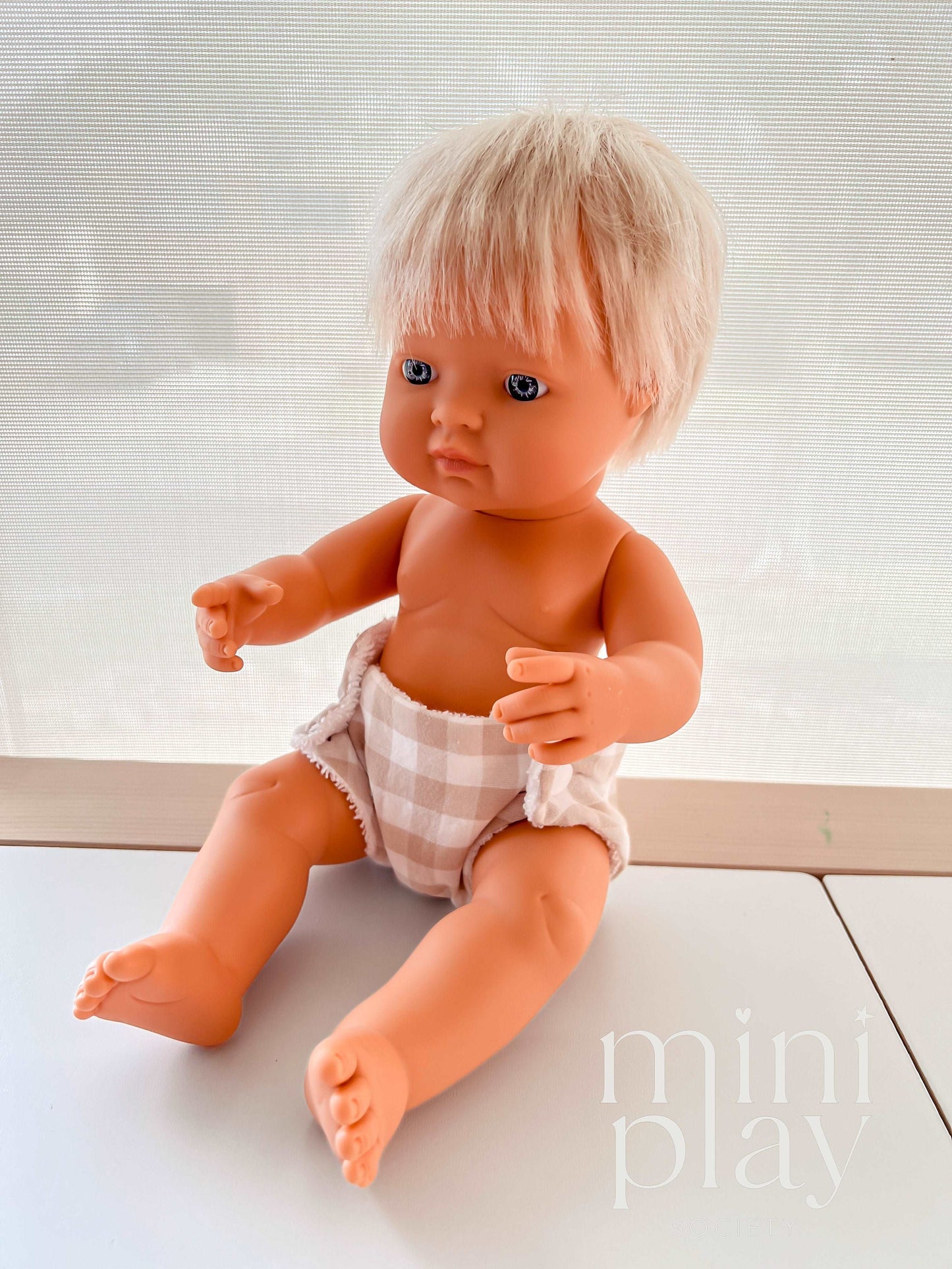 Doll Nappy in Neutral Gingham