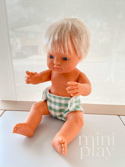 Doll Nappy in Green Gingham