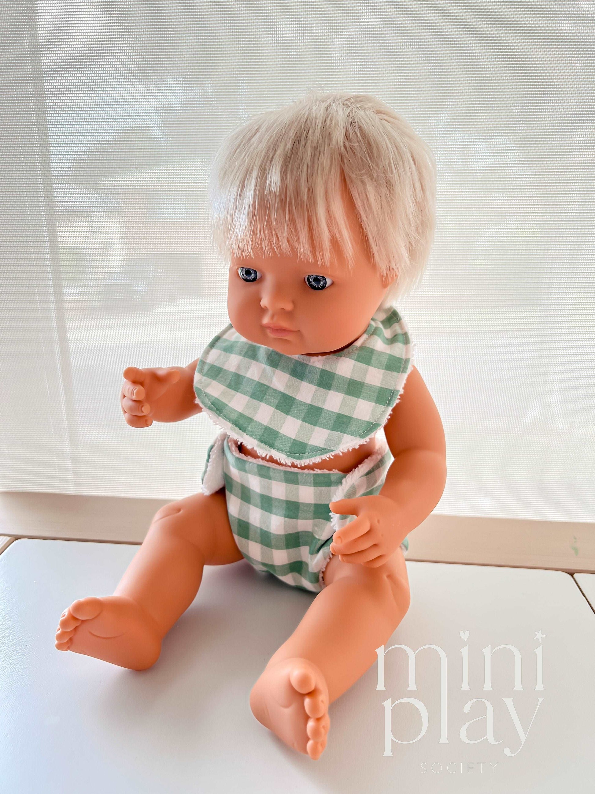 Doll Nappy & Bib Set in Gingham