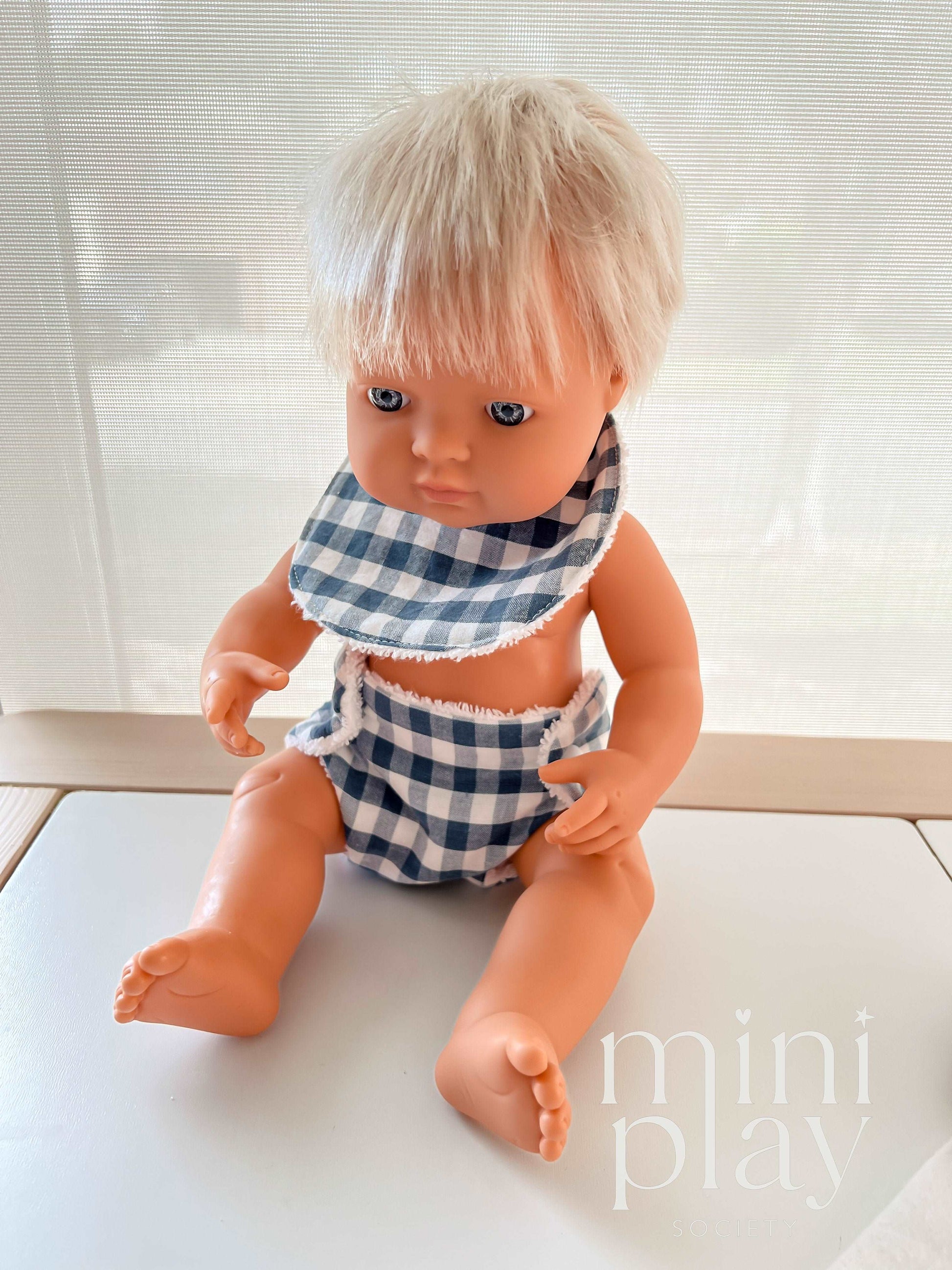 Doll Nappy & Bib Set in Gingham