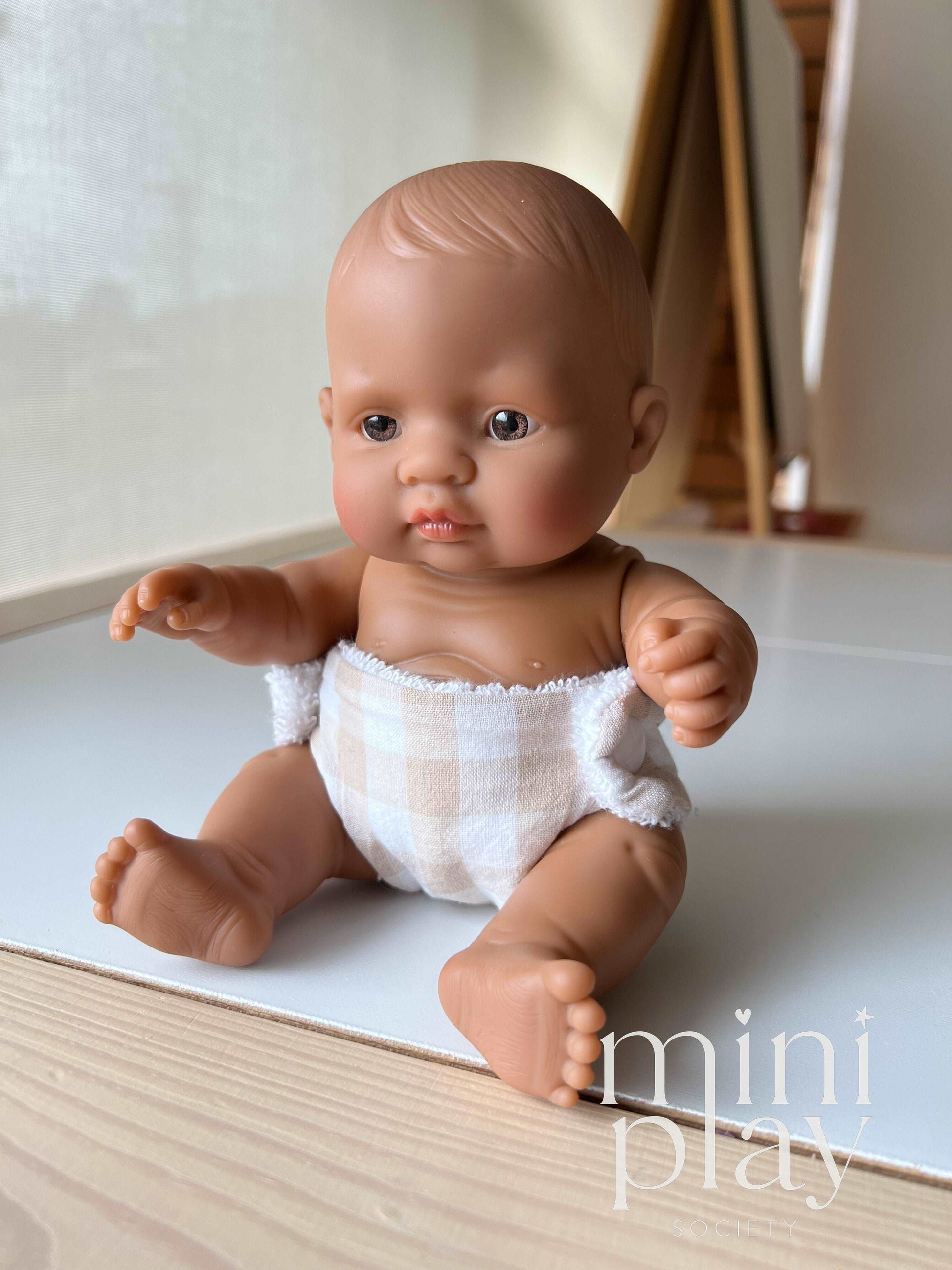 Doll Nappy in Neutral Gingham